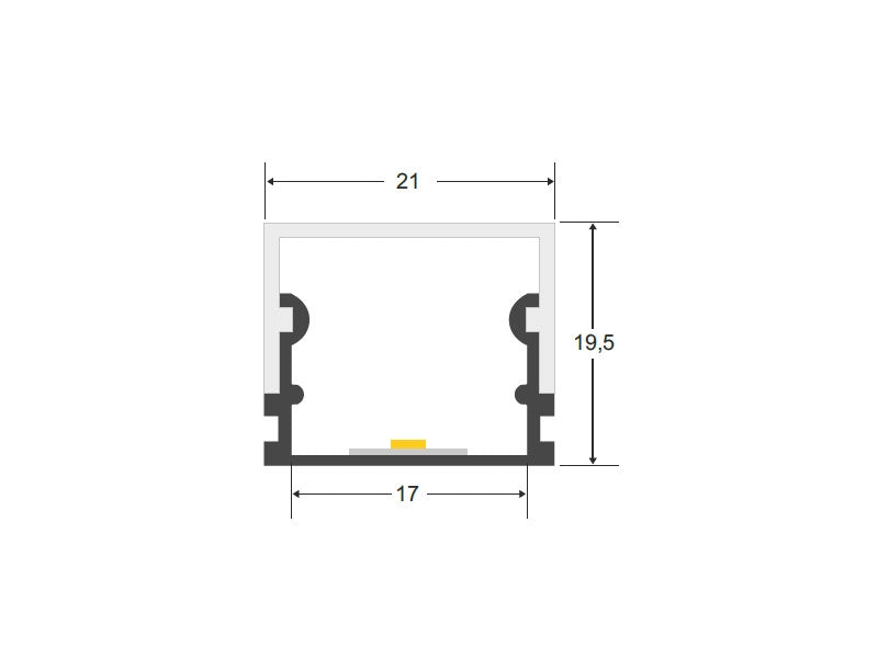 Kit que incluye perfil de aluminio, cubierta opal y tapas laterales. Indicado para instalación en superficie, pared o techo.