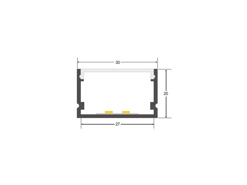 Kit que incluye perfil de aluminio FAT, cubierta opal,  y tapas laterales. Para proteger y ocultar las tiras led, lo que permite realizar instalaciones profesionales, limpias y con estilo.