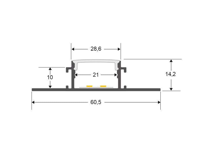 Perfil fabricado en aluminio de alta calidad ideal para iluminación de cualquier ambiente (baños, cocinas, pasillos, salones, etc) Se instala en obra entre el pladur, yeso, azulejos, etc. Dispone de aletas troqueladas que facilita la inserción del cemento u otro material para asegurar así un agarre perfecto a la pared.