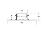 Perfil fabricado en aluminio de alta calidad ideal para iluminación de cualquier ambiente (baños, cocinas, pasillos, salones, etc) Se instala en obra entre el pladur, yeso, azulejos, etc. Dispone de aletas troqueladas que facilita la inserción del cemento u otro material para asegurar así un agarre perfecto a la pared.