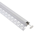 Perfil fabricado en aluminio de alta calidad ideal para iluminación de cualquier ambiente (baños, cocinas, pasillos, salones, etc) Se instala en obra entre el pladur, yeso, azulejos, etc. Dispone de aletas troqueladas que facilita la inserción del cemento u otro material para asegurar así un agarre perfecto a la pared.
