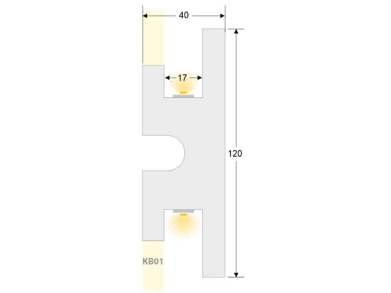 Moldura fabricada en poliestireno extruido diseñada para instalación de iluminación lineal led. La combinación entre los perfiles de aluminio, molduras de poliestireno y tiras led, ofrecen un acabado distinguido a tus proyectos más exigentes.