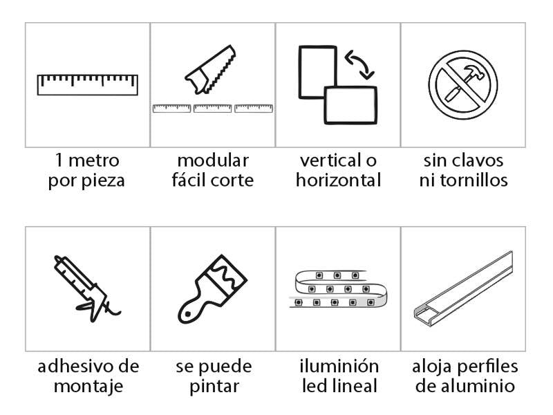 Moldura fabricada en poliestireno extruido diseñada para instalación de iluminación lineal led. La combinación entre los perfiles de aluminio, molduras de poliestireno y tiras led, ofrecen un acabado distinguido a tus proyectos más exigentes.