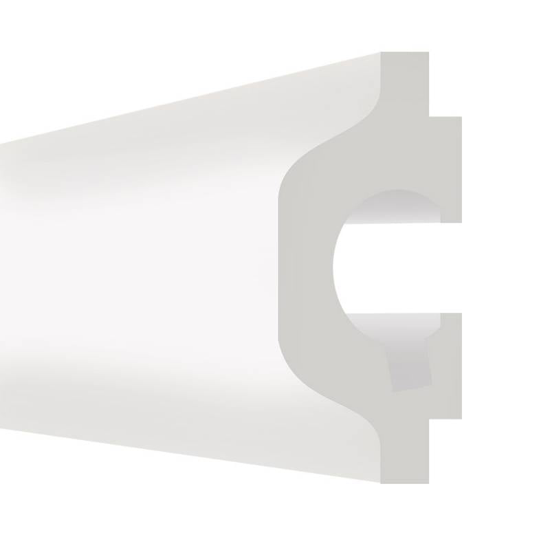 Moldura fabricada en poliestireno extruido diseñada para instalación de iluminación lineal led. La combinación entre los perfiles de aluminio, molduras de poliestireno y tiras led, ofrecen un acabado distinguido a tus proyectos más exigentes.
