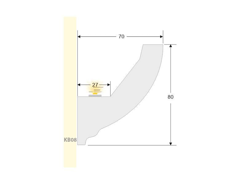 Moldura fabricada en poliestireno extruido diseñada para instalación de iluminación lineal led. La combinación entre los perfiles de aluminio, molduras de poliestireno y tiras led, ofrecen un acabado distinguido a tus proyectos más exigentes.