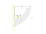 Moldura fabricada en poliestireno extruido diseñada para instalación de iluminación lineal led. La combinación entre los perfiles de aluminio, molduras de poliestireno y tiras led, ofrecen un acabado distinguido a tus proyectos más exigentes.