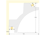 Moldura fabricada en poliestireno extruido diseñada para instalación de iluminación lineal led. La combinación entre los perfiles de aluminio, molduras de poliestireno y tiras led, ofrecen un acabado distinguido a tus proyectos más exigentes.