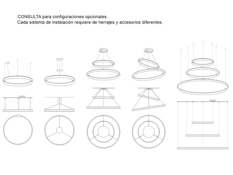 Kit que incluye perfil circular de aluminio y cubierta de metacrilato frost. Para fabricar espectaculares luminarias LED con múltiples opciones de instalación. Lacado en color blanco mate.