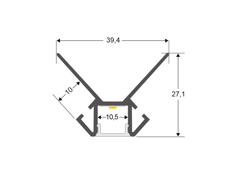 Perfil fabricado en aluminio de alta calidad ideal para iluminación de cualquier ambiente (baños, cocinas, pasillos, salones, etc) Se instala en obra entre el pladur, yeso, azulejos, etc. Dispone de aletas troqueladas que facilita la inserción del cemento u otro material para asegurar así un agarre perfecto a la pared.