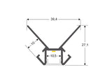 Perfil fabricado en aluminio de alta calidad ideal para iluminación de cualquier ambiente (baños, cocinas, pasillos, salones, etc) Se instala en obra entre el pladur, yeso, azulejos, etc. Dispone de aletas troqueladas que facilita la inserción del cemento u otro material para asegurar así un agarre perfecto a la pared.