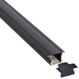 Kit que incluye perfil de aluminio de color negro, cubierta negra y tapas laterales. Para proteger y ocultar las tiras led, lo que permite realizar instalaciones profesionales, limpias y con estilo.