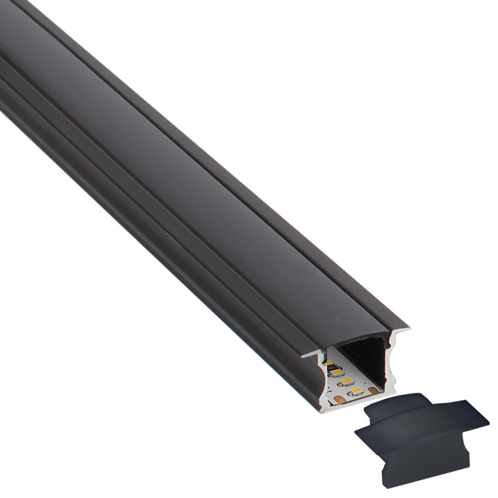 Kit que incluye perfil de aluminio de color negro, cubierta negra y tapas laterales. Para proteger y ocultar las tiras led, lo que permite realizar instalaciones profesionales, limpias y con estilo.