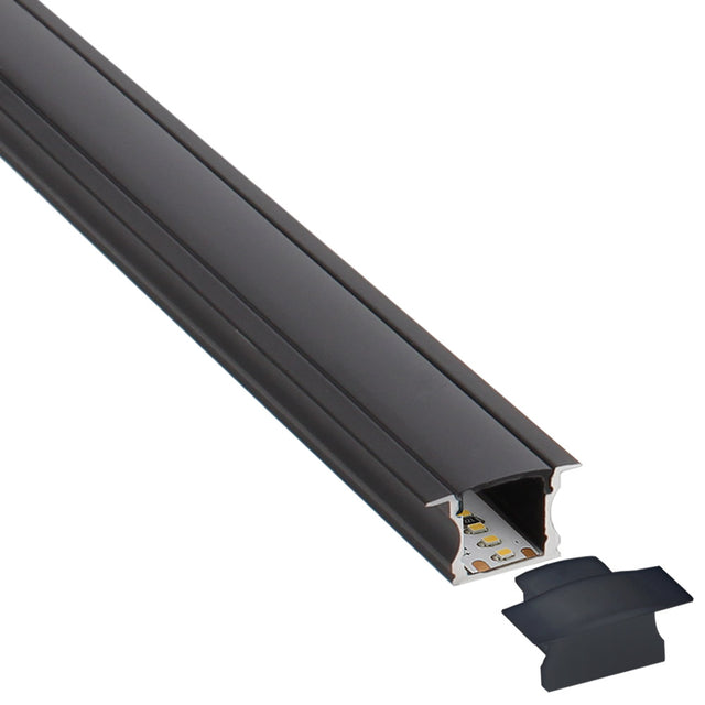 Kit que incluye perfil de aluminio de color negro, cubierta negra y tapas laterales. Para proteger y ocultar las tiras led, lo que permite realizar instalaciones profesionales, limpias y con estilo.