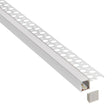 Perfil fabricado en aluminio de alta calidad ideal para iluminación de cualquier ambiente (baños, cocinas, pasillos, salones, etc) Se instala en obra entre el pladur, yeso, azulejos, etc. Dispone de aletas troqueladas que facilita la inserción del cemento u otro material para asegurar así un agarre perfecto a la pared.
