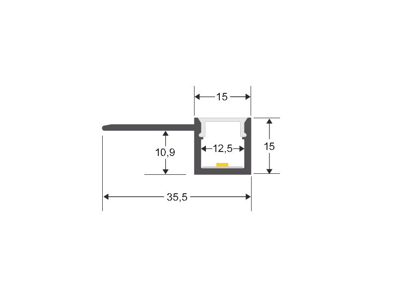 Perfil fabricado en aluminio de alta calidad ideal para iluminación de cualquier ambiente (baños, cocinas, pasillos, salones, etc) Se instala en obra entre el pladur, yeso, azulejos, etc. Dispone de aletas troqueladas que facilita la inserción del cemento u otro material para asegurar así un agarre perfecto a la pared.