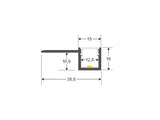 Perfil fabricado en aluminio de alta calidad ideal para iluminación de cualquier ambiente (baños, cocinas, pasillos, salones, etc) Se instala en obra entre el pladur, yeso, azulejos, etc. Dispone de aletas troqueladas que facilita la inserción del cemento u otro material para asegurar así un agarre perfecto a la pared.