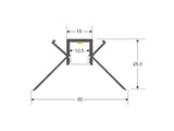 Perfil fabricado en aluminio de alta calidad ideal para iluminación de cualquier ambiente (baños, cocinas, pasillos, salones, etc) Se instala en obra entre el pladur, yeso, azulejos, etc. Dispone de aletas troqueladas que facilita la inserción del cemento u otro material para asegurar así un agarre perfecto a la pared.