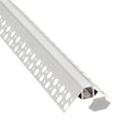 Perfil fabricado en aluminio de alta calidad ideal para iluminación de cualquier ambiente (baños, cocinas, pasillos, salones, etc) Se instala en obra entre el pladur, yeso, azulejos, etc. Dispone de aletas troqueladas que facilita la inserción del cemento u otro material para asegurar así un agarre perfecto a la pared.