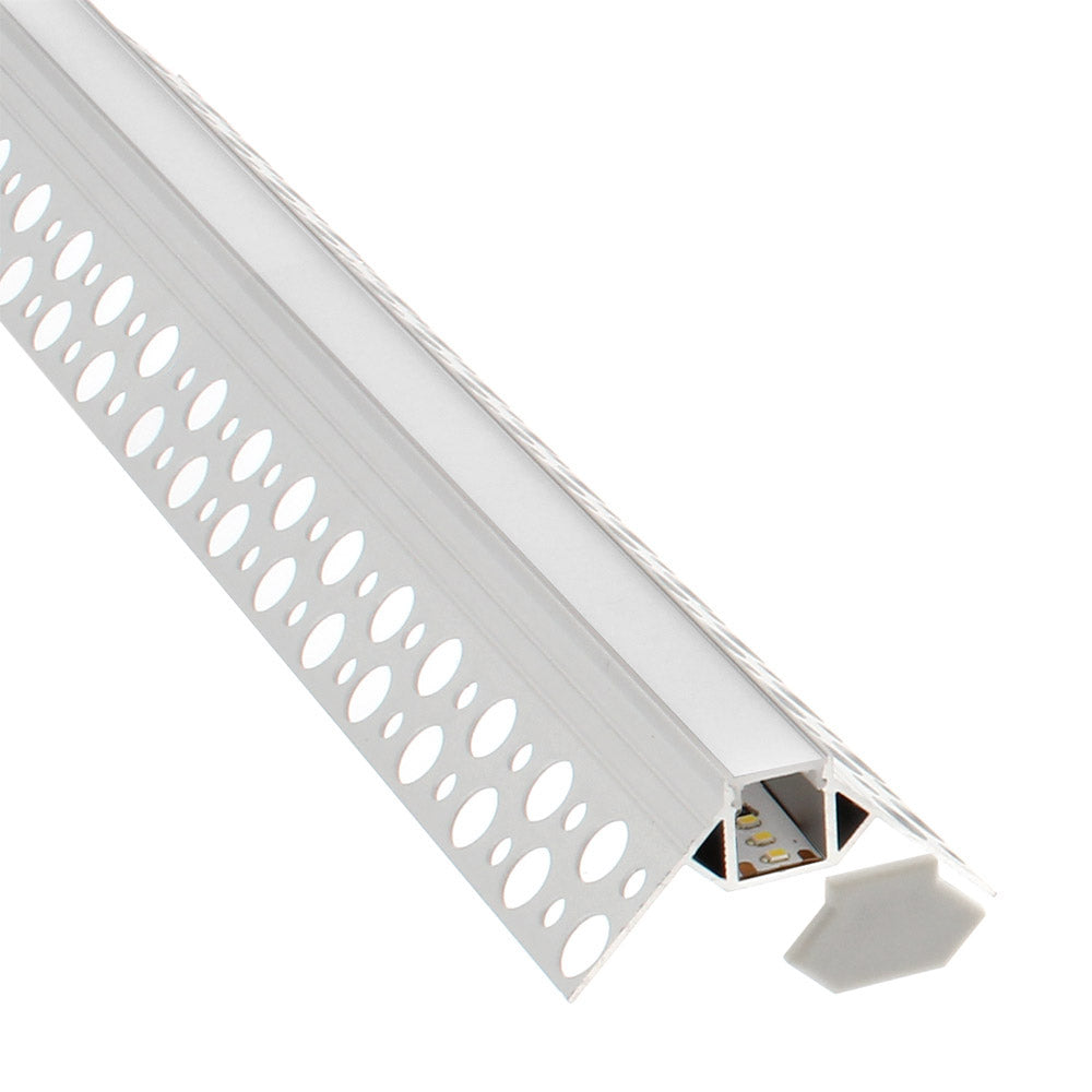 Perfil fabricado en aluminio de alta calidad ideal para iluminación de cualquier ambiente (baños, cocinas, pasillos, salones, etc) Se instala en obra entre el pladur, yeso, azulejos, etc. Dispone de aletas troqueladas que facilita la inserción del cemento u otro material para asegurar así un agarre perfecto a la pared.