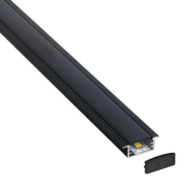Kit que incluye perfil de aluminio de color negro, cubierta negra y tapas laterales. Para proteger y ocultar las tiras led, lo que permite realizar instalaciones profesionales, limpias y con estilo.