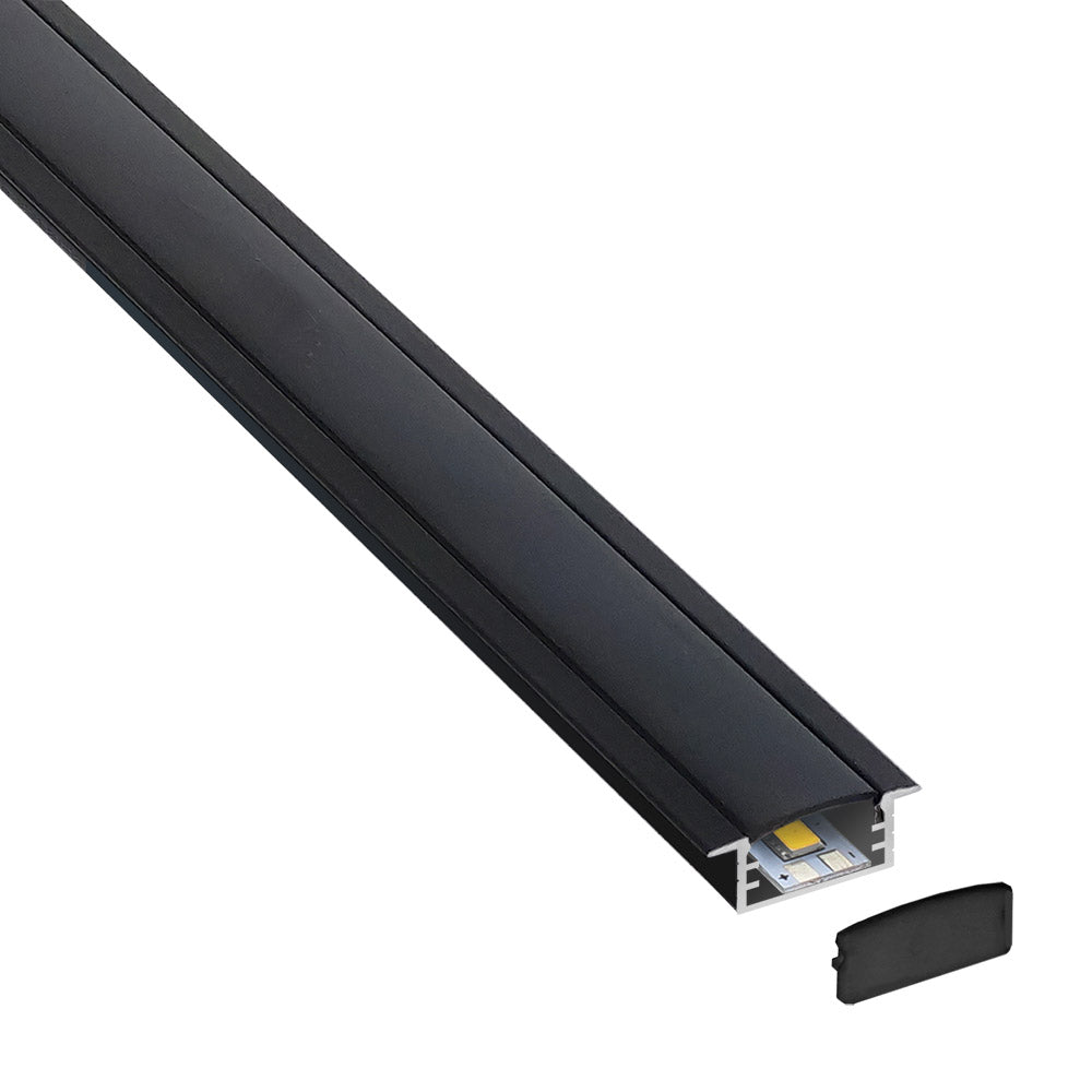 Kit que incluye perfil de aluminio de color negro, cubierta negra y tapas laterales. Para proteger y ocultar las tiras led, lo que permite realizar instalaciones profesionales, limpias y con estilo.