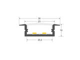 Kit que incluye perfil de aluminio, cubierta opal y tapas laterales. Para proteger y ocultar las tiras led, lo que permite realizar instalaciones profesionales, limpias y con estilo.