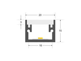 Kit que incluye perfil de aluminio, cubierta opal y tapas laterales. Para proteger y ocultar las tiras led, lo que permite realizar instalaciones profesionales, limpias y con estilo. Indicado para instalación empotrada en suelo.