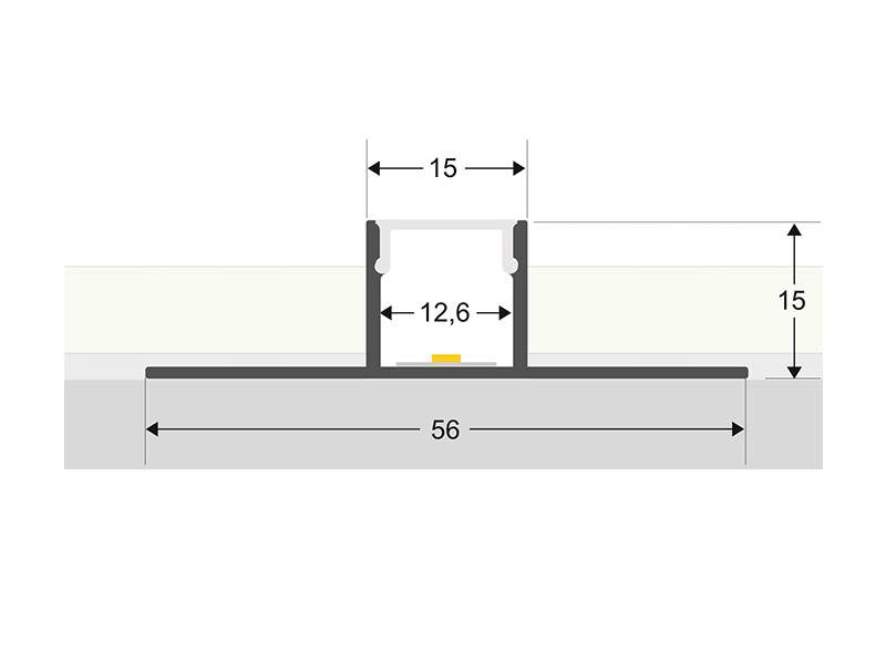 Perfil fabricado en aluminio de alta calidad ideal para iluminación de cualquier ambiente (baños, cocinas, pasillos, salones, etc) Se instala en obra entre el pladur, yeso, azulejos, etc. Dispone de aletas troqueladas que facilita la inserción del cemento u otro material para asegurar así un agarre perfecto a la pared.