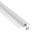 Perfil fabricado en aluminio de alta calidad ideal para iluminación de cualquier ambiente (baños, cocinas, pasillos, salones, etc) Se instala en obra entre el pladur, yeso, azulejos, etc. Dispone de aletas troqueladas que facilita la inserción del cemento u otro material para asegurar así un agarre perfecto a la pared.