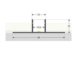 Perfil fabricado en aluminio de alta calidad ideal para iluminación de cualquier ambiente (baños, cocinas, pasillos, salones, etc) Se instala en obra entre el pladur, yeso, azulejos, etc. Dispone de aletas troqueladas que facilita la inserción del cemento u otro material para asegurar así un agarre perfecto a la pared.