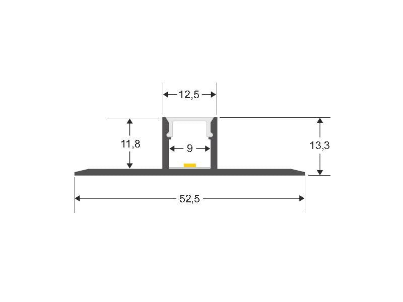 Perfil fabricado en aluminio de alta calidad ideal para iluminación de cualquier ambiente (baños, cocinas, pasillos, salones, etc) Se instala en obra entre el pladur, yeso, azulejos, etc. Dispone de aletas troqueladas que facilita la inserción del cemento u otro material para asegurar así un agarre perfecto a la pared.