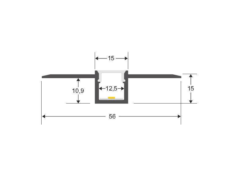 Perfil fabricado en aluminio de alta calidad ideal para iluminación de cualquier ambiente (baños, cocinas, pasillos, salones, etc) Se instala en obra entre el pladur, yeso, azulejos, etc. Dispone de aletas troqueladas que facilita la inserción del cemento u otro material para asegurar así un agarre perfecto a la pared.