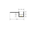 Perfil fabricado en aluminio de alta calidad ideal para iluminación de cualquier ambiente (baños, cocinas, pasillos, salones, etc) Se instala en obra entre el pladur, yeso, azulejos, etc. Dispone de aletas troqueladas que facilita la inserción del cemento u otro material para asegurar así un agarre perfecto a la pared.