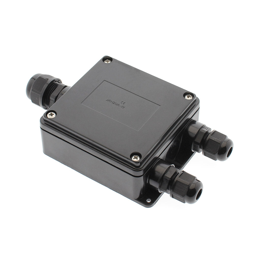 Caja IP68 para conexiones estancas, incluye 3 conectores para cables.