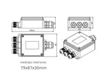Caja IP68 para conexiones estancas, incluye 4 conectores para cables.