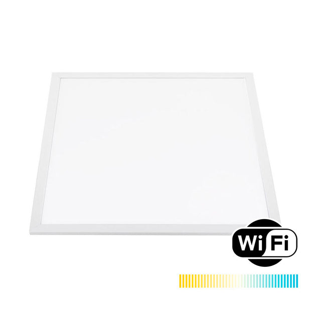 Panel LED con nueva difusión de luz Backlight que ofrece 5 años de garantía contra el amarillamiento del panel led. Con una altura de solo 26mm y Driver led con certificado TUV. Marco en color blanco para una mejor integración en la decoración. Ahorro de hasta un 70%. Alta luminosidad, proyección de la luz de forma uniforme. Control WiFi selector de color 3000K (blanco cálido), 4000K (blanco neutro), 6000K (blanco frío) e intensidad.