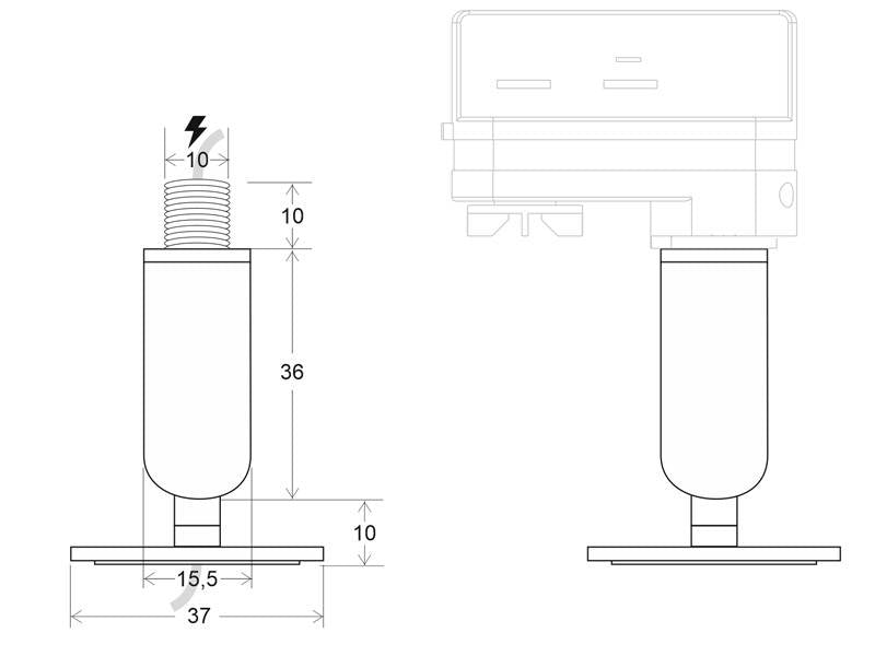 Conector basculante para adaptar a los conectores de carril y sujetar el perfil PROLUX.