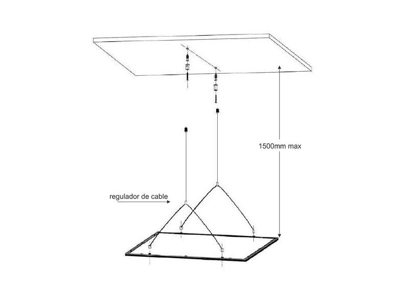 Kit de cables de acero, tornillos y embellecedores para la instalación de paneles LED en todo tipo de techos, con regulador de cable y una altura máxima de 150cm.