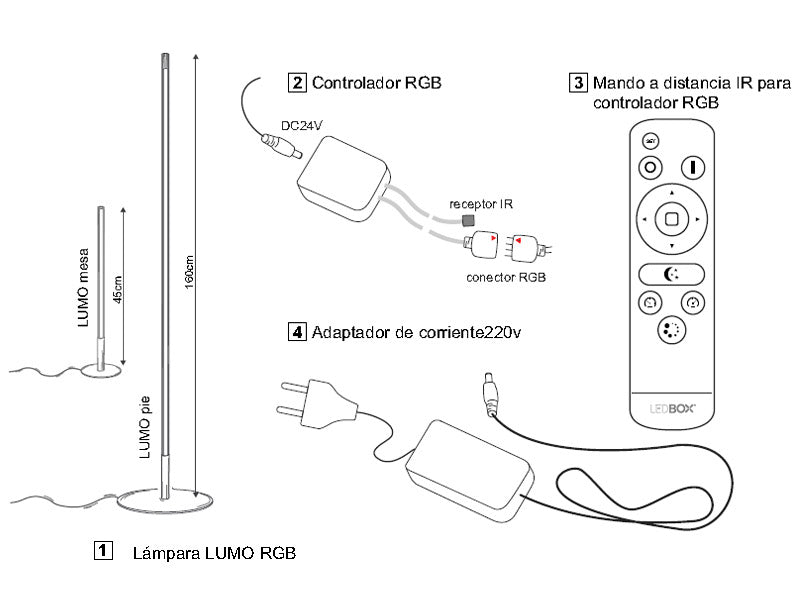 Nuevo modelo mejorado de la popular LUMO con más potencia de luminosidad, perfil con disipador de calor y cubierta circular opal. Luminaria exclusiva para crear ambientes únicos en cualquier lugar. Incluye mando a distancia IR para apagar/encender, seleccionar color, controlar la intensidad y efectos de la luz. Incluye la nueva tira led profesional SAMSUNG SMD3535 de alta potencia RGB con 180led que generan una línea contínua de luz.