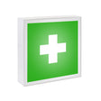 Aplique LED de superficie fabricado en aluminio lacado en color blanco mate y luminaria led con señalética de fácil comprensión.