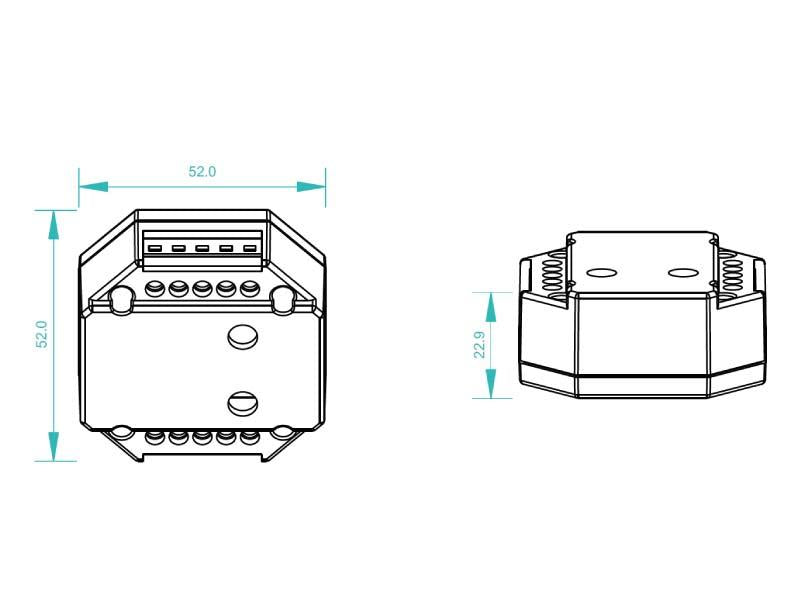 DALI módulo maestro de tamaño compacto. Control DALI con función de interruptor y regulable que se controla mediante un interruptor externo. Permite el apagado/encendido y regulación de 4 puntos de luz (tiras led, focos led, etc.)