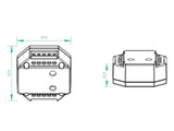 DALI módulo maestro de tamaño compacto. Control DALI con función de interruptor y regulable que se controla mediante un interruptor externo. Permite el apagado/encendido y regulación de 4 puntos de luz (tiras led, focos led, etc.)