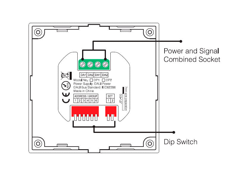 Panel táctil DALI para el control de tiras led CCT (blanco dual 2700K-6500K). Controla el encendido/apagado y regulación de intensidad y color de luz de hasta 4 grupos o zonas diferentes de forma individual o conjunta. Soporta modo de dirección única, modo de grupos y broadcast.