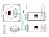 Panel táctil DALI 3 en 1. para el control de tiras led Monocolor, CCT, RGB, RGBW y RGB+CCT (RGB+blanco dual 2700K-6500K). Controla el encendido/apagado y regulación de intensidad y color de luz de hasta 4 grupos o zonas diferentes de forma individual o conjunta. Soporta modo de dirección única, modo de grupos y broadcast. Incluye display en la parte posterior para facilitar su configuración.