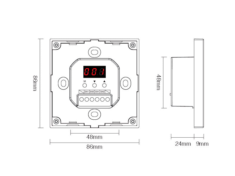Panel táctil DALI 3 en 1. para el control de tiras led Monocolor, CCT, RGB, RGBW y RGB+CCT (RGB+blanco dual 2700K-6500K). Controla el encendido/apagado y regulación de intensidad y color de luz de hasta 4 grupos o zonas diferentes de forma individual o conjunta. Soporta modo de dirección única, modo de grupos y broadcast. Incluye display en la parte posterior para facilitar su configuración.