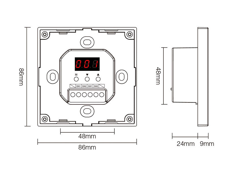 Panel táctil DALI para el control de tiras led CCT (blanco dual 2700K-6500K). Controla el encendido/apagado y regulación de intensidad y color de luz de hasta 4 grupos o zonas diferentes de forma individual o conjunta. Soporta modo de dirección única, modo de grupos y broadcast.