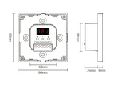 Panel táctil DALI para el control de tiras led CCT (blanco dual 2700K-6500K). Controla el encendido/apagado y regulación de intensidad y color de luz de hasta 4 grupos o zonas diferentes de forma individual o conjunta. Soporta modo de dirección única, modo de grupos y broadcast.