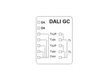 Módulo de control DALI. Permite el control de encendido/apagado y regulación de 2 grupos con dos dispositivos cada uno.