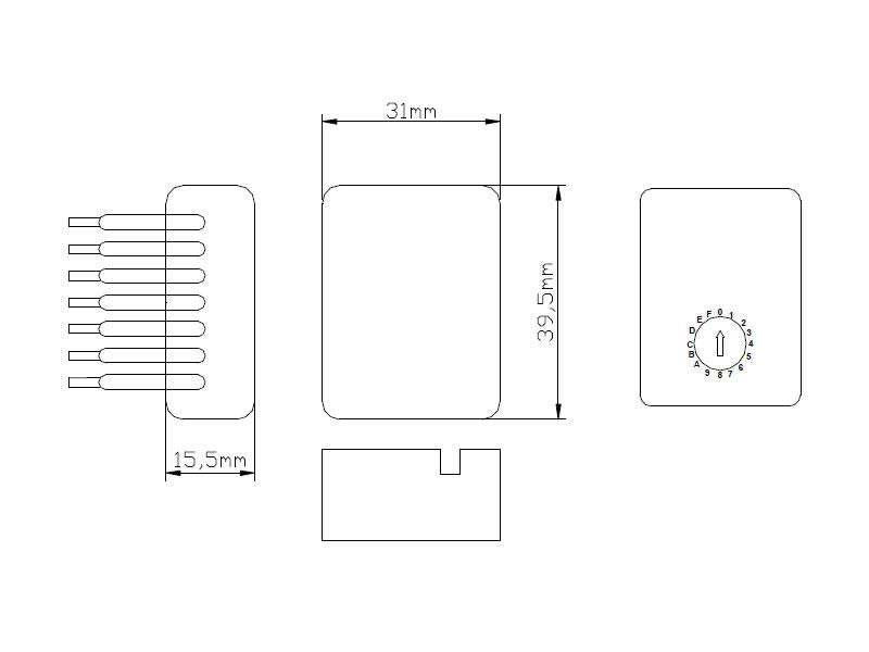 Módulo de control DALI. Permite el control de encendido/apagado y regulación de 2 grupos con dos dispositivos cada uno.