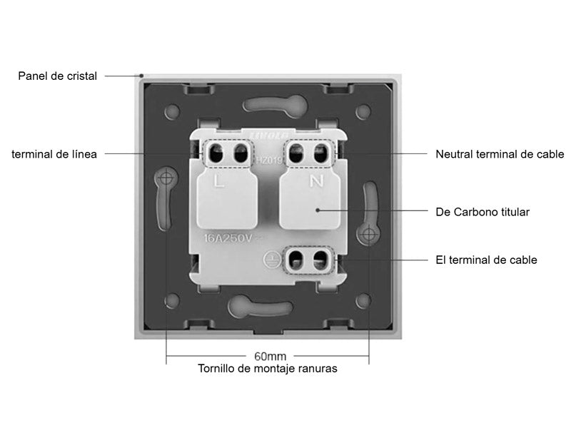 Enchufe tipo SCHUKO EU de 16A negro, compuesto de mecanismo (base) + clavija plástico + panel frontal vidrio. Mecanismo eléctrico de empotrar con cuerpo de aluminio y panel frontal de cristal templado con acabado de alta calidad y diseño minimalista. Incluye marco interior del color del cristal.